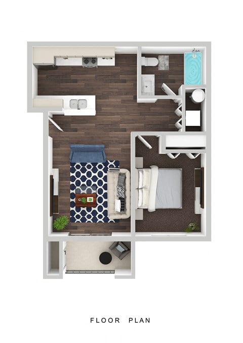 Floor plan for 1 bed, 1 bath, 642 sqft